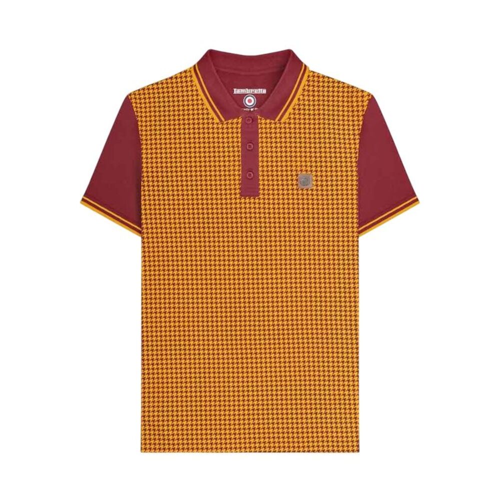Lambretta Mens Houndstooth Polo Shirt / Burgundy/Gold